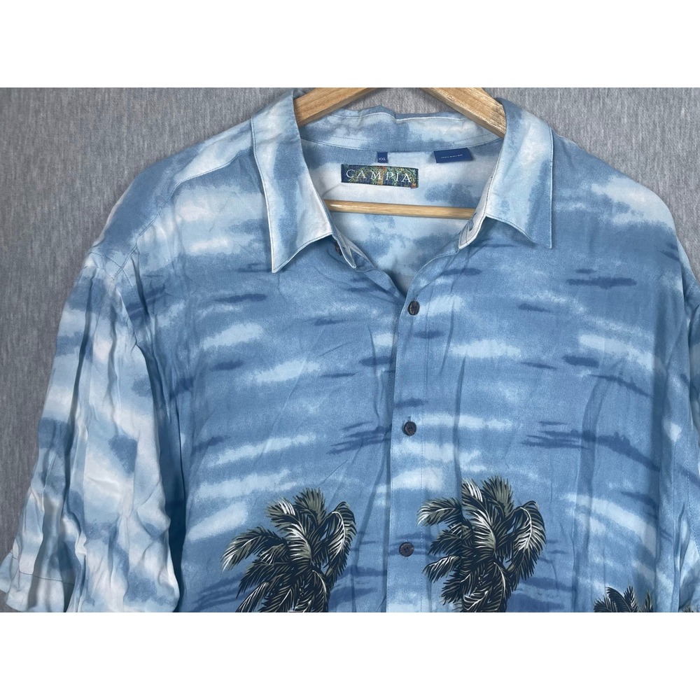 NWT Campia Moda Mens XXL Tropical Beach Woodie Wagon Rayon Hawaiian Shirt Blue